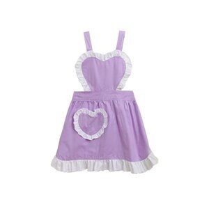 Cute Women's Apron Heart Pocket Lace Edge Cosplay Maid Dressing Apron Backless